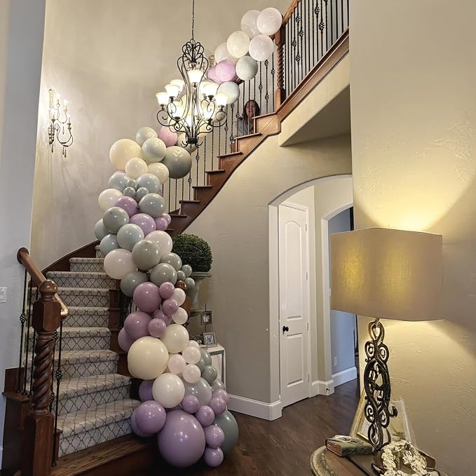 Dusty Green Purple Pink Balloon, 60 Packs 12 Inch Lavender Pastel Pink Balloon - Image 6