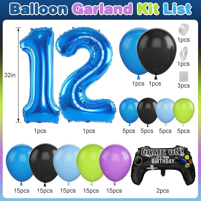 12th Birthday Video Game Balloons Arch, 12th Game Party Balloons Garland Kit - Image 2