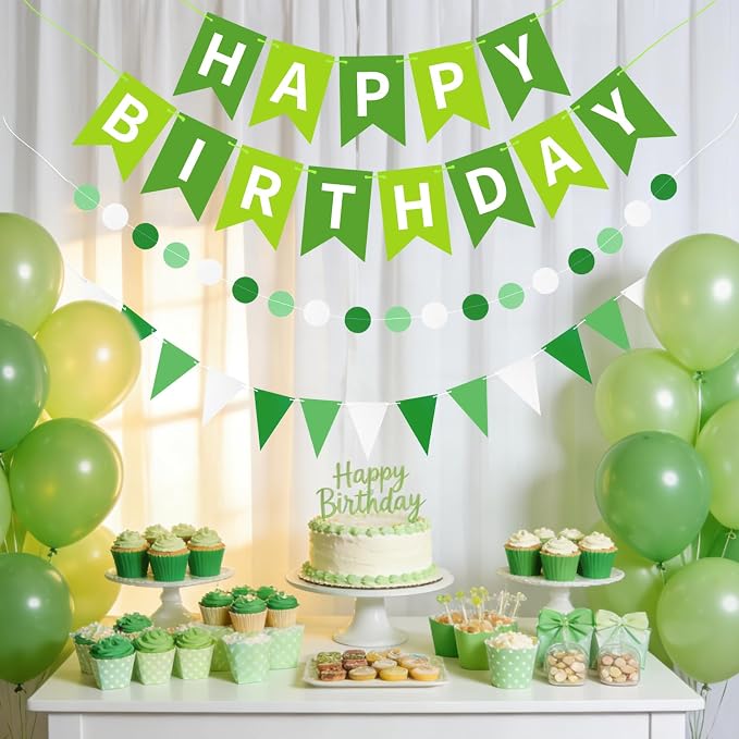 Green Happy Birthday Banner, Happy Birthday Decorations Hanging Birthday Sign - Image 2