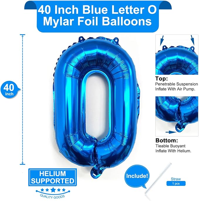 Lovoir 40 Inch Large Blue Letter O Balloons Big Size Jumbo Mylar Foil Helium - Image 2