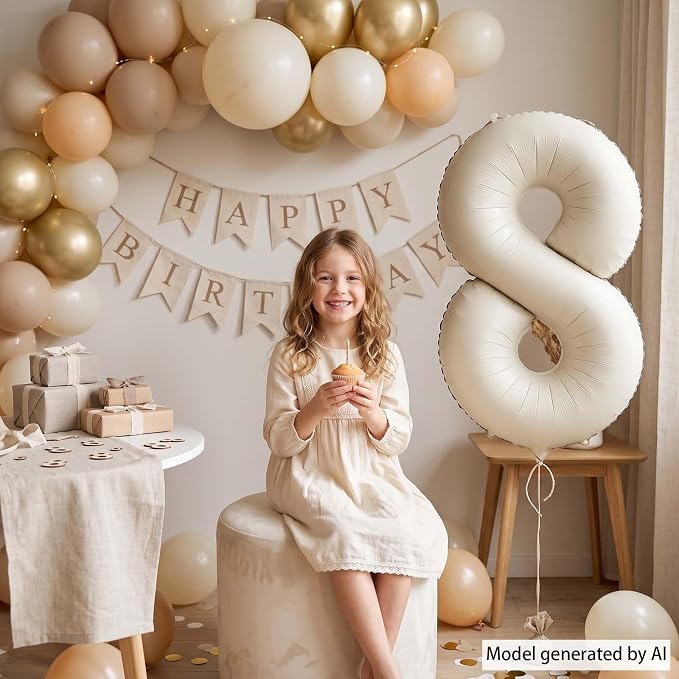 Cream Number 8 Balloon 40 Inch, Foil Numeral - Image 2