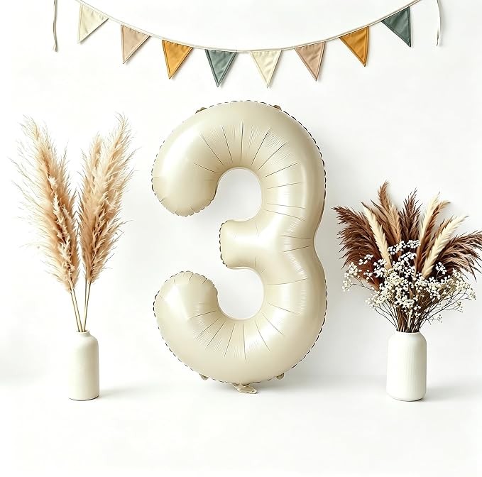 CARGEN 40 Inch Creamy White Number 3 Balloon Boho Neutral Party Decoration | by CARGEN