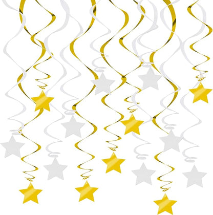BEISHID Gold and White Stars Hanging Swirls Pre-Strung Stars Hanging Decorations by Beishida