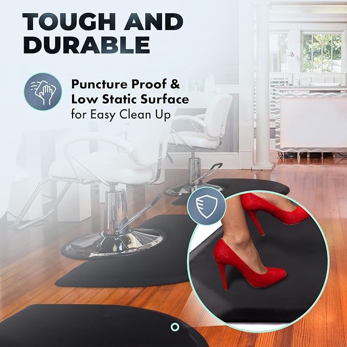 Buy-Rite 4 ft. x 5 ft. Anti Fatigue Super Soft Hexagonal Salon Mat or Barber Mat with Semi-Circular Indentation for Chair, Puncture Proof, 7/8” Width, SHP-SS4050X7/8