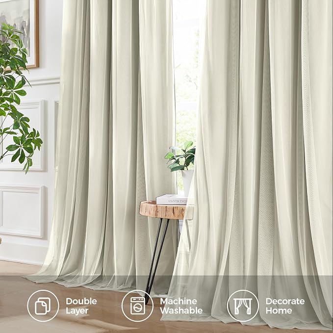 100% Blackout Curtains for Bedroom, Double Layer Ivory Curtains, Room Darkening - Image 6