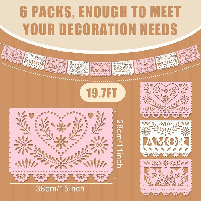 TaoBary 6 Pcs Papel Picado Mexican Wedding Cielito Lindo Party Decor 118 Feet - Image 2