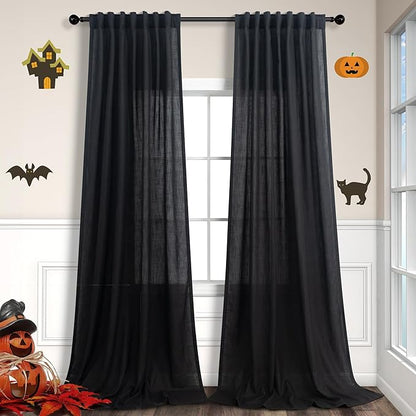 Black Linen Curtains 84 Inch Length by Pitalk