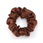 3 Pcs Silk Hair Ties, 22 Momme 100% Mulberry Hair Band, Silk Scrunchies for Women and Girls, 6A Grade No Damage Ponytail Holders (1.2in Width, Brown)