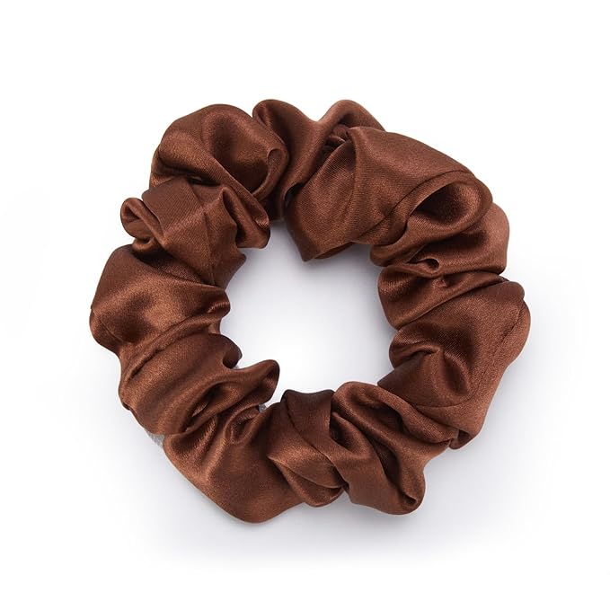 3 Pcs Silk Hair Ties, 22 Momme 100% Mulberry Hair Band, Silk Scrunchies for Women and Girls, 6A Grade No Damage Ponytail Holders (1.2in Width, Brown)