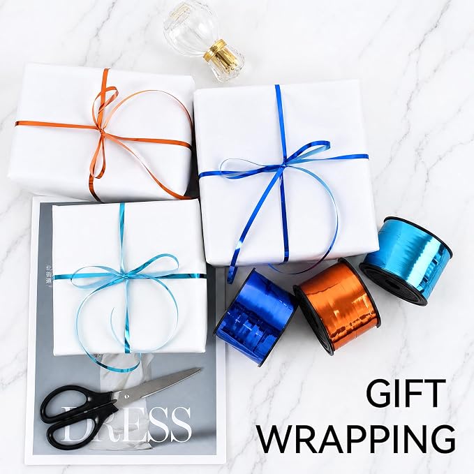 TONIFUL Blue Light Blue Orange Curling Ribbon Balloon String Gift Wrapping | - Image 3