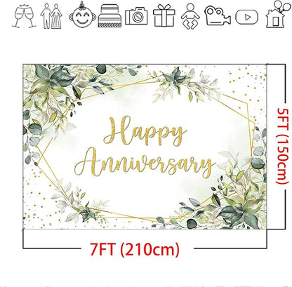 Mocsicka 7x5ft Anniversary Backdrop Large Greenery Happy Anniversary Family - Image 5