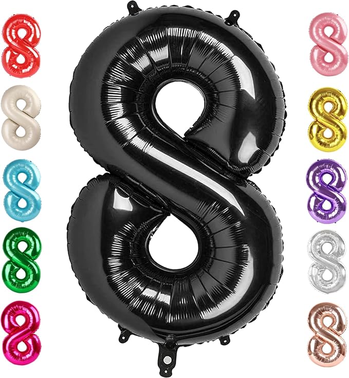 8 Balloon Numbers Birthday Decorations, 40In Black Balloons by Mluchee