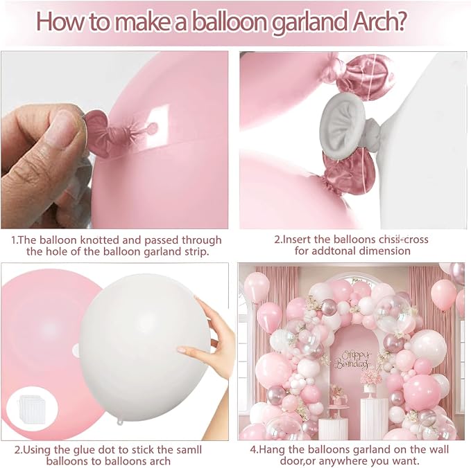 Pink White Clear Balloons Arch Kit, Party Decor. | Pastel/dusty light pink - Image 4