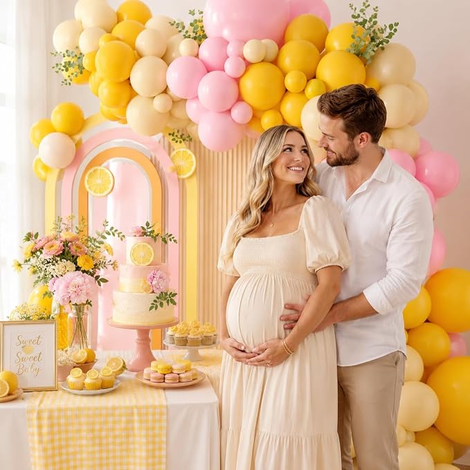 Pink and Yellow Balloon Arch, Lemon Balloon Garland Kit | Pastel Baby Pink - Image 3