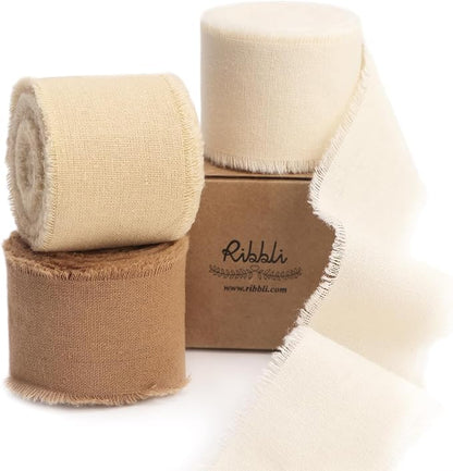 Ribbli 3 Rolls Beige Ribbon 1.5 Inch x 18Yards Ivory Nude Khaki Handmade Cotton by Ribbli