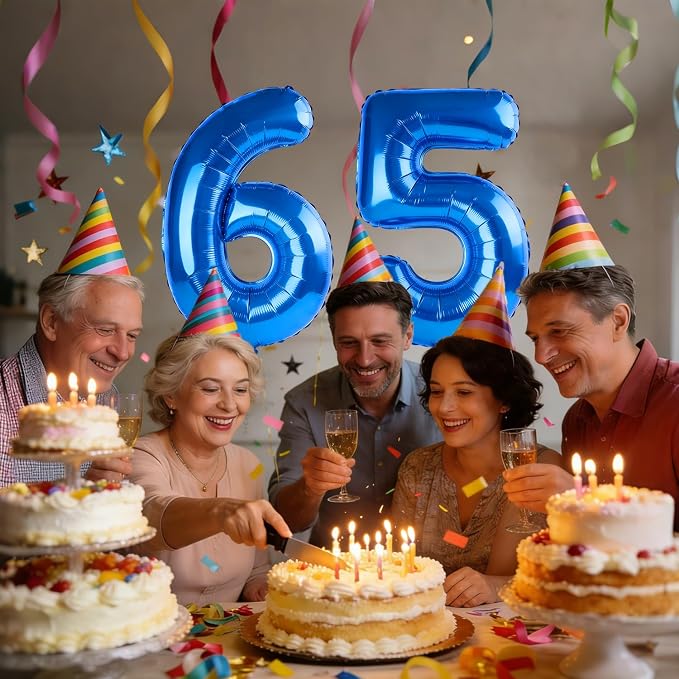 40 Inch Number 65 Balloons for 65th Birthday Party Decorations, 0-100 Dark Blue - Image 2