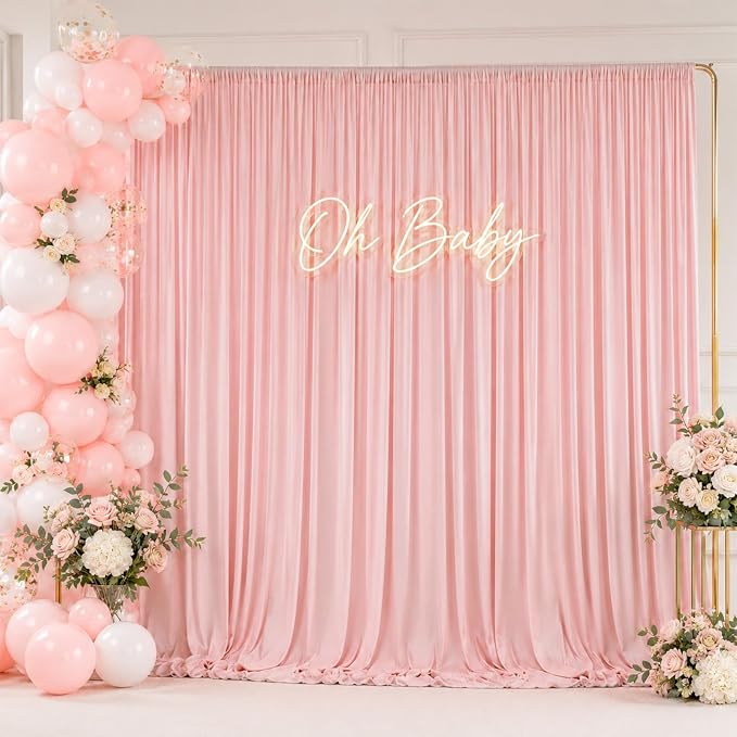 ESGOTBME 10x10ft Wrinkle Free Blush Pink Backdrop Curtain - Image 8