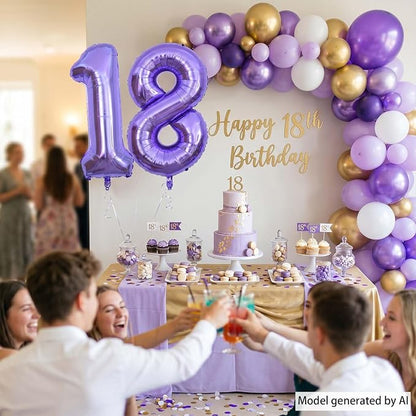 Purple Number 18 Balloon 40 Inch, Large Metallic Lavender Mylar Foil 18th - Image 3