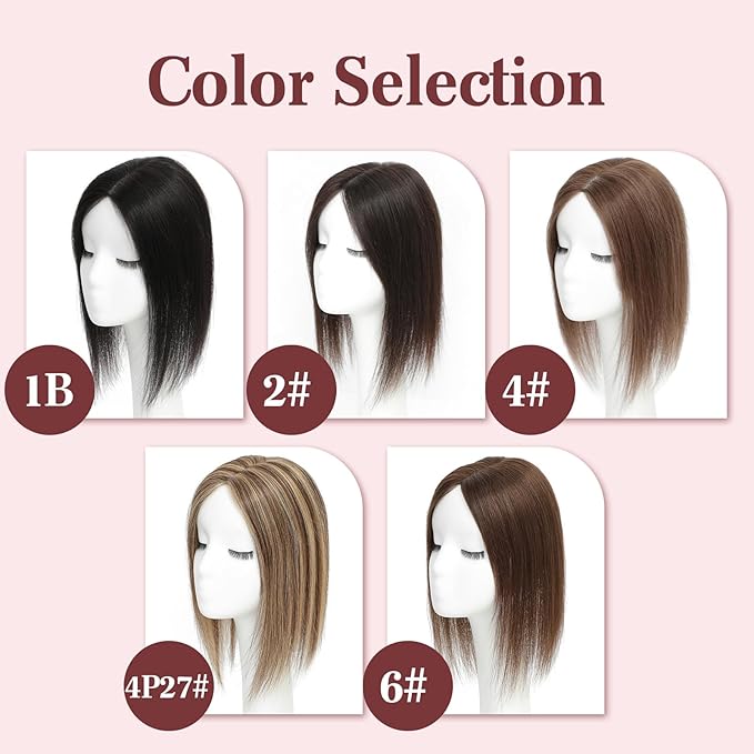 YAMI Real Human Hair Toppers for Women, 12 Inch, Dark Brown, Swiss Lace Base, Medium Density, Full Top Coverage, Clips Attachment