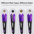 Terviiix Crimper Hair Iron with 4 Interchangeable Plates, Keratin & Argan Oil Infused Hair Crimper for Women, Volumizing Crimping Iron for Thin Fine Hair, 5 Heat Settings & 60 Mins Auto Off, Purple