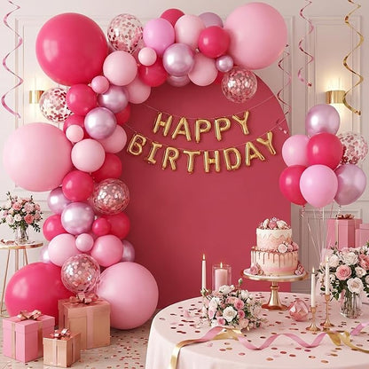 RUBFAC Pink Balloons Garland Arch Kit, Party Balloons Hot Pink Latex Confetti - Image 7