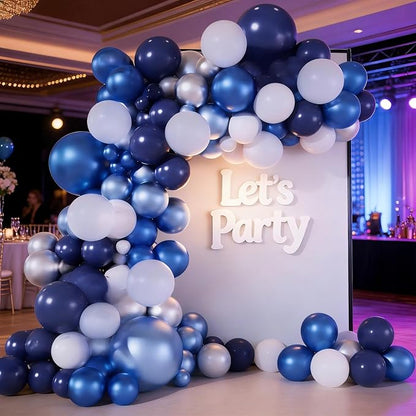 Blue White Silver Balloon Garland Arch Kit, 143 Pieces Navy Light Metallic Blue - Image 3