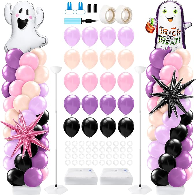 Kasyat 2 Sets Pink Purple Halloween Balloon Column Stand Kit Purple Pink and by Kasyat