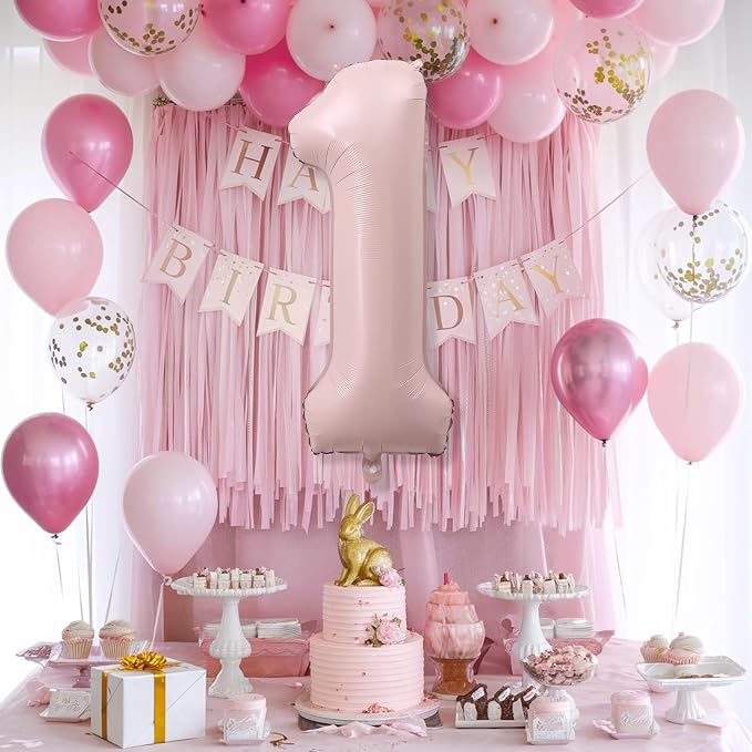 Big Number 1 Balloons, Dusty Light Pink Foil 1 Balloon Numbers 40 Inch - Image 6