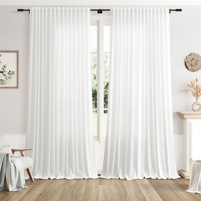 Extra Wide Linen Curtains for Living Room 108 Inch Length for Room Divider Off by Nanspring