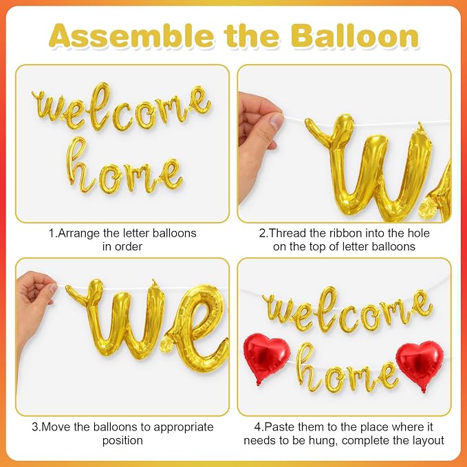 Welcome Home Balloons Red Gold, 16Inch Welcome Home Foil Banner - Image 7