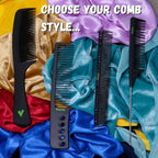 Veeta Professional Carbon Fiber Comb - Anti Static Heat & Chemical Resistant - Rat Tail, Styling, Wide Tooth, Wave Comb (Black)