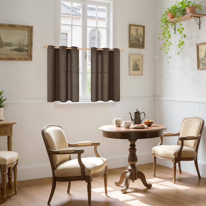 YoungsTex Brown Linen Curtains 36 Inch Length, Short Light Filtering Drapes - Image 2