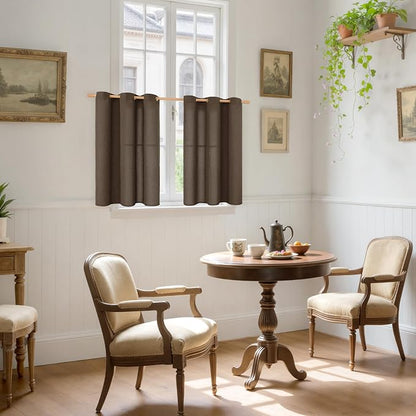 YoungsTex Brown Linen Curtains 36 Inch Length, Short Light Filtering Drapes - Image 2