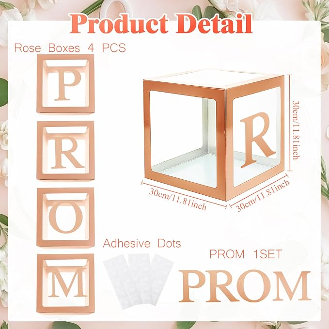 4 Pcs Prom Boxes with Letters 11.8 x 11.8 x 11.8 Inch Clear Balloon Boxes - Image 2