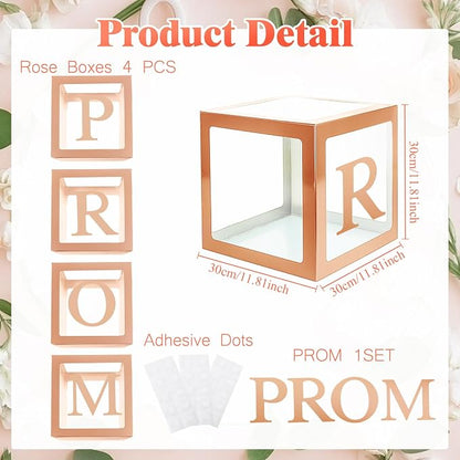 4 Pcs Prom Boxes with Letters 11.8 x 11.8 x 11.8 Inch Clear Balloon Boxes - Image 2