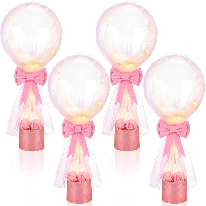 4 Set Pink Bow Balloons Baby Shower Table Centerpiece Decor Coquette Pink Bow - Image 7