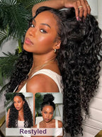YIROO Bye Bye Knots Glueless Water Wave and Jerry Curly Drawstring Wig Human Hair, 7x5 Pre Cut Lace Front Glueless Wigs Pre Bleached Pre Plucked Wear and Go Wig for Women 150% Density 26Inch