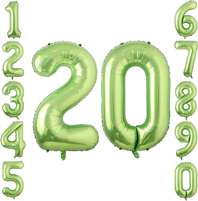 Light Green Number 20 Balloon 40 Inch, Metallic Milestone Party Supplies | by Unknown