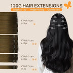 DOORES Clip in Human Hair Extensions, Chocolate Dip Color Melt 12 Inch 7pcs 80g, Real Remy Hair Long Natural Straight Thick Clip in Extensions