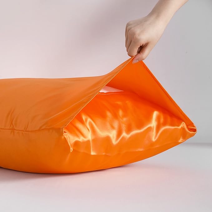 NTBAY 2 Pack Satin King Pillowcases for Hair and Skin, Luxurious and Silky Pillow Cases with Envelope Closure, 20x36 Inches, Orange