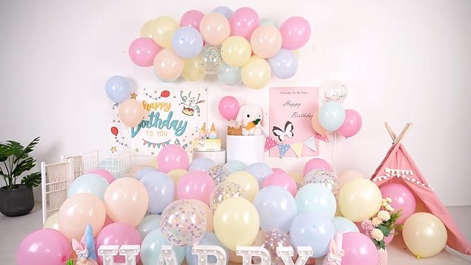 Paready Pastel Balloons Set, 12 Inch Macaron Pink Teal Blue Yellow Orange - Image 2