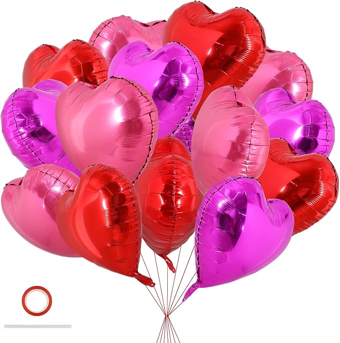 TONIFUL 30 Pcs 18Inch Red Pink Rose Pink Heart Balloons by TONIFUL
