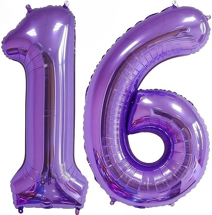 Purple 16 Balloon Number, 40 Inch Number 16 Balloon Big Foil Mylar Helium by BBPOOL