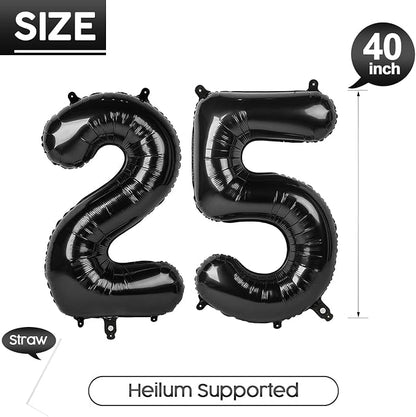 25 Balloon - Black Birthday Number Balloons, 40 Inch Decorations Men Women | - Image 5
