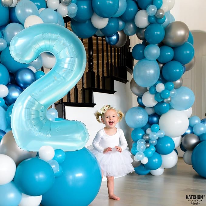 KatchOn Light Blue Number 2 Balloon 40 Inch | Light Blue 2 Balloon Number - Image 2