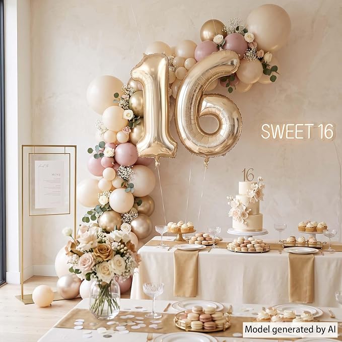 White Gold Number 16 Balloon 40 Inch, Sweet Sixteen Foil Decoration | Elegant - Image 3