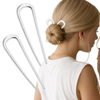2PCS 4.2Inch French Hair Pins U-Shaped Pins for Women and Girls Fashion Metal Hair Pin French Twist Hair Pins for Buns, Updos,Stylish and Functional(set1-rabbit-silver)
