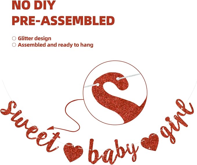 BEISHIDA Pre-Strung Glitter Red Girl Baby Banner Baby Shower Decor | NO DIY - Image 2