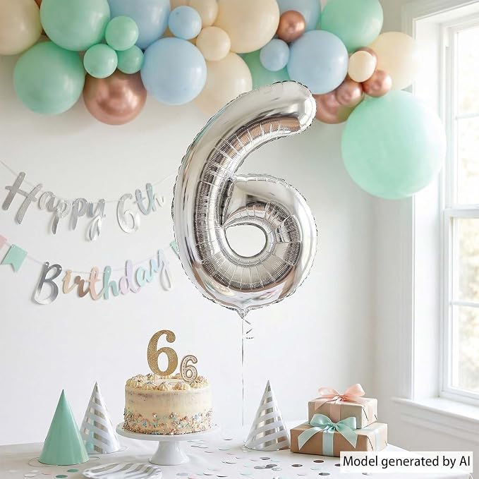 Sleek Silver Metallic Finish Number 6 Balloon, Chic Modern Party Decorations - Image 7