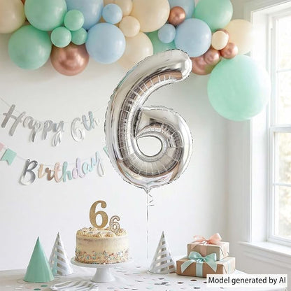 Sleek Silver Metallic Finish Number 6 Balloon, Chic Modern Party Decorations - Image 7